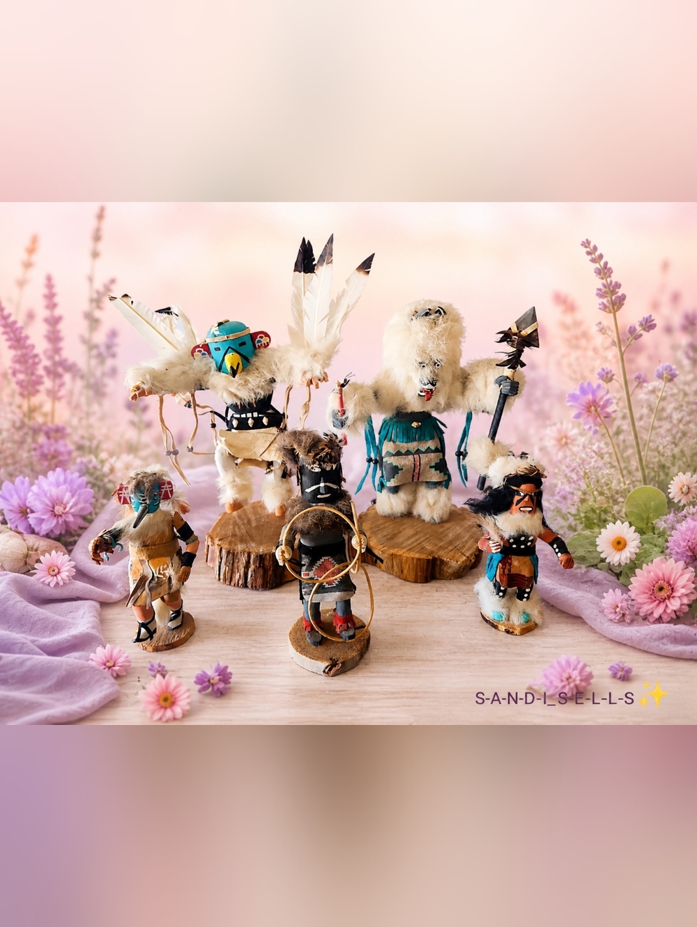 Handcrafted Native Kachina Dolls - Cream & Turquoise Accents